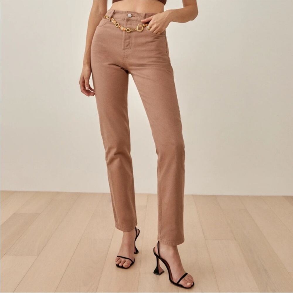 Reformation Straight Leg Jeans in Dusty Rose Brown